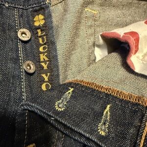 Lucky Brand Blue Denim Jacket with Yellow Accents